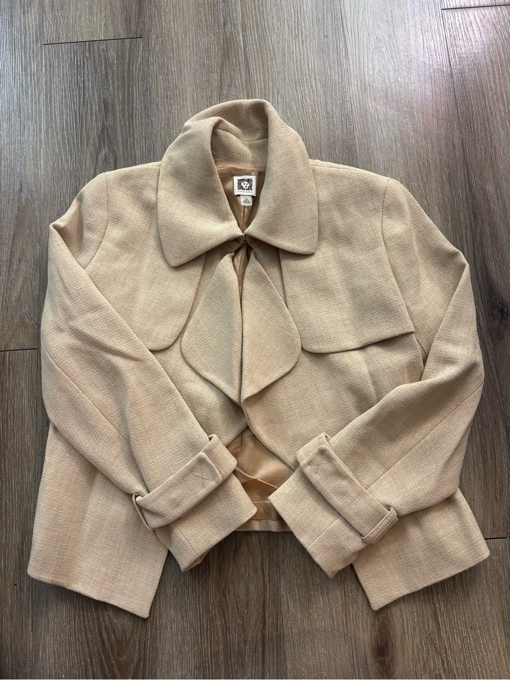 Anne Klein Sandstone Cropped Blazer with Draped Collar